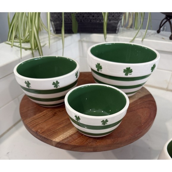 Rae Dunn Mugs St. Patrick's Day (2) and Terramoto Stacking Bowls (3) White/Green - Picture 11 of 16